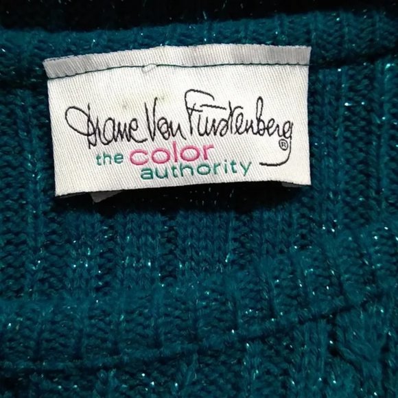 Vintage Diane von Furstenberg Sweater Teal Metallic Slouchy Oversized 80s - Picture 2 of 11